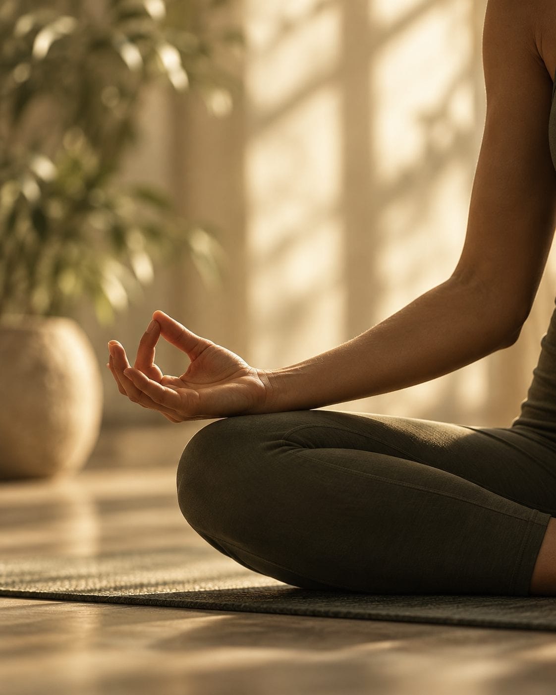 Meditace v sedě s rukou v mudře.